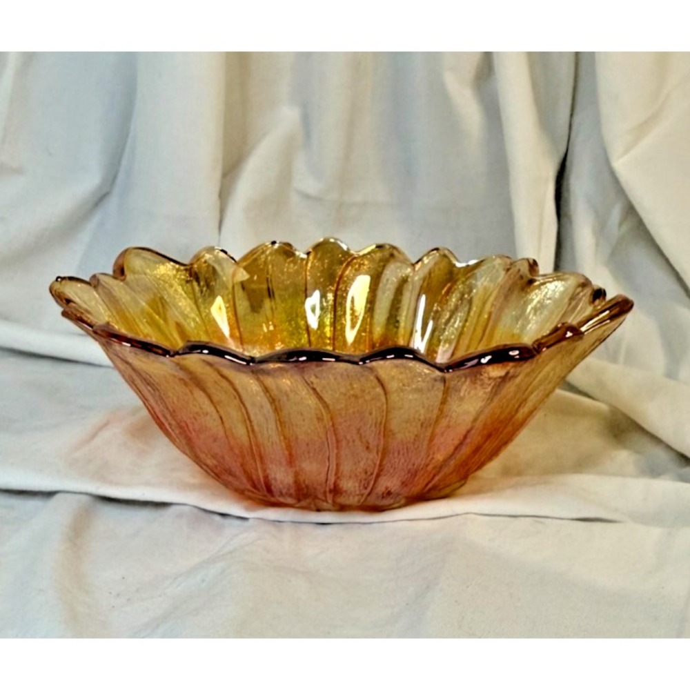 Indiana Glass Marigold Carnival Glass Sunflower Bowl – Iridescent – 7"